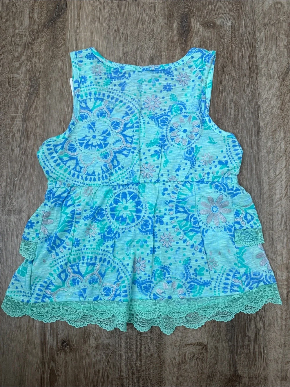 Justice Girl’s Aqua and Teal Floral Rhinestone Tank Top, Size 12